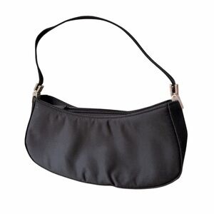 Y2K Black Mini Shoulder Bag Nylon Baguette Purse 90s 2000s Small Handbag
